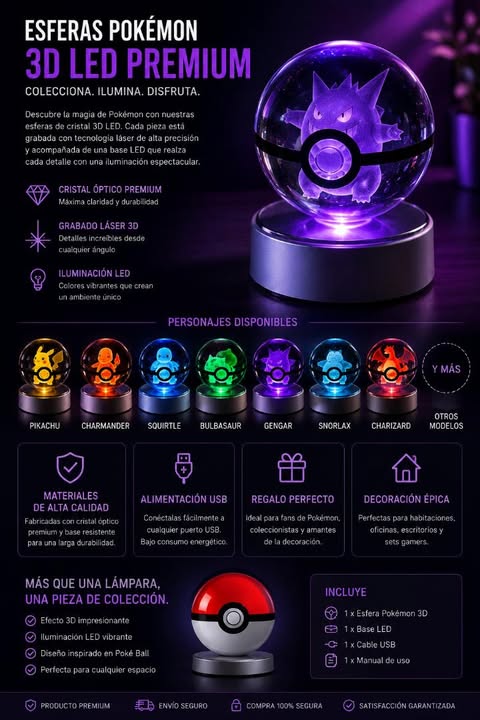 ⚡ Esferas LED Coleccionables Inspiradas en Pokémon