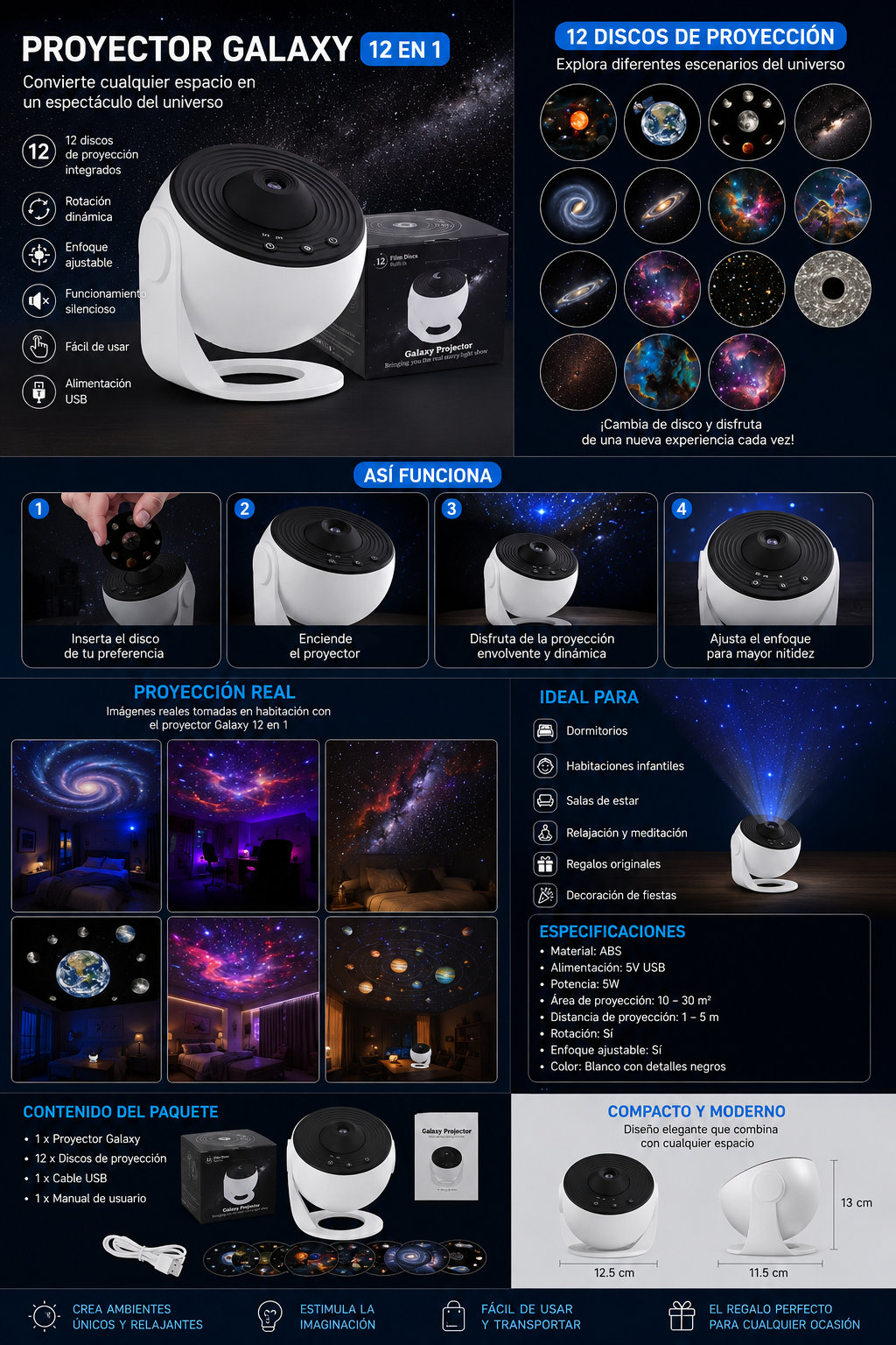 🌌 Proyector Galaxy 12 en 1 – Convierte tu Habitación en un Universo