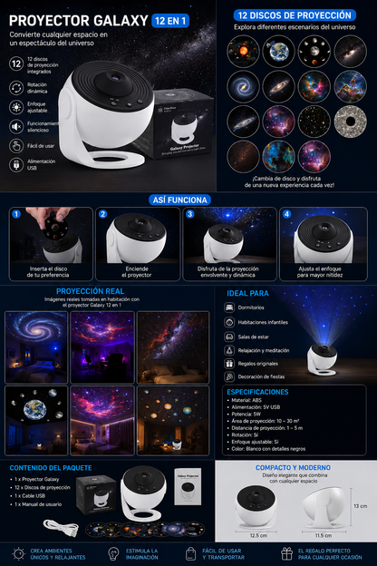 🌌 Proyector Galaxy 12 en 1 – Convierte tu Habitación en un Universo